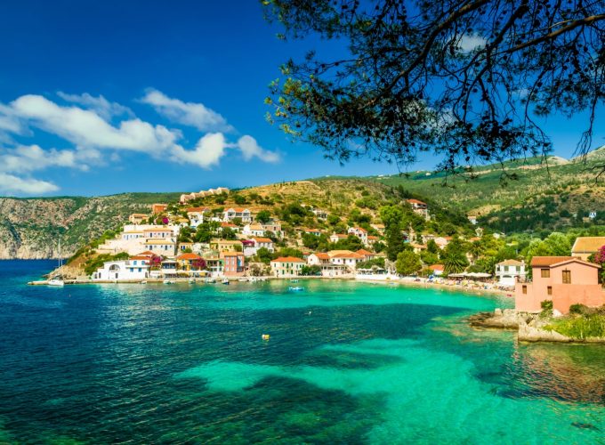 View of beautiful bay of Assos village, Kefalonia island, Greece